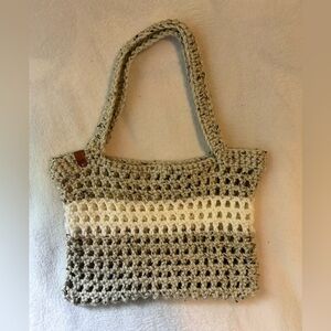 Handcrafted Beige and White Crochet Tote Bag